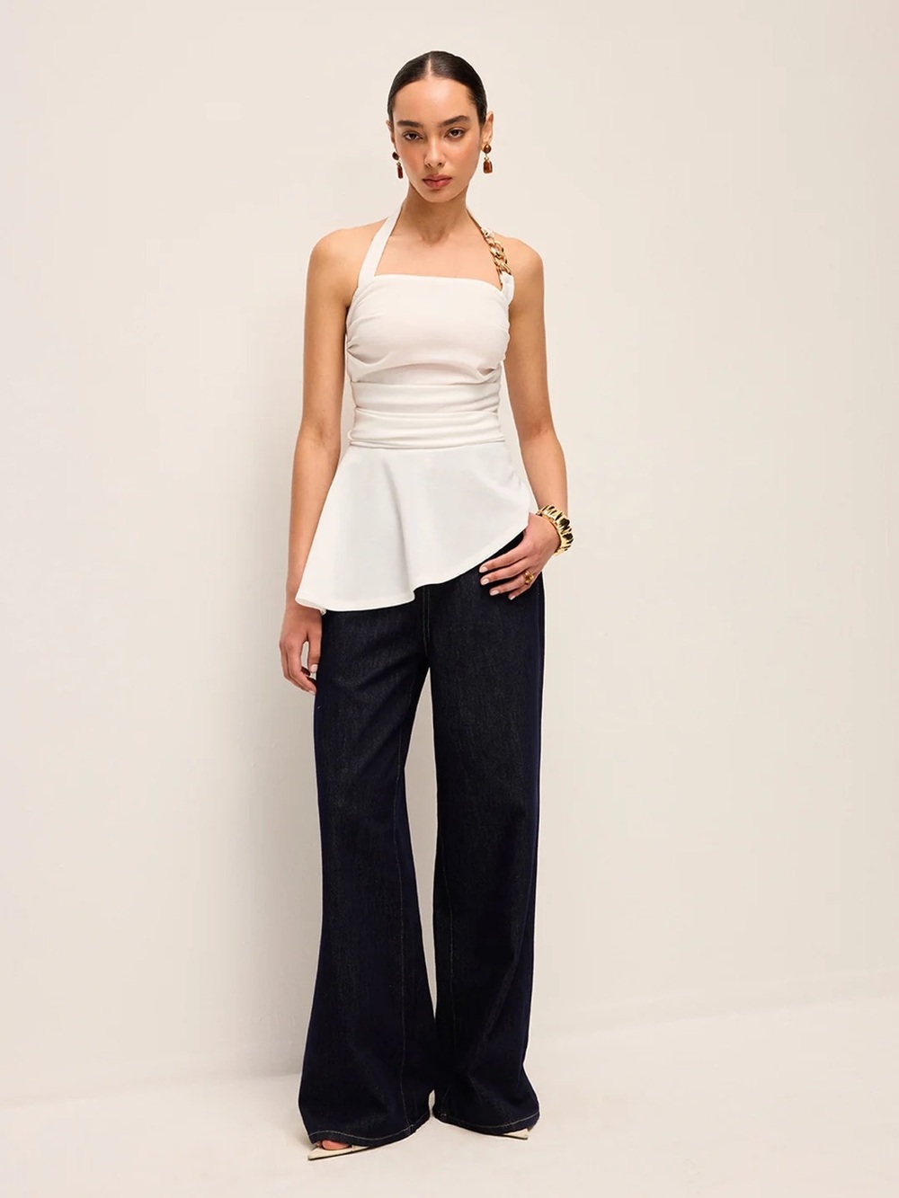 Commense Halter Neck Peplum Top With Chain Detail - Size XS - Picture 4 of 6